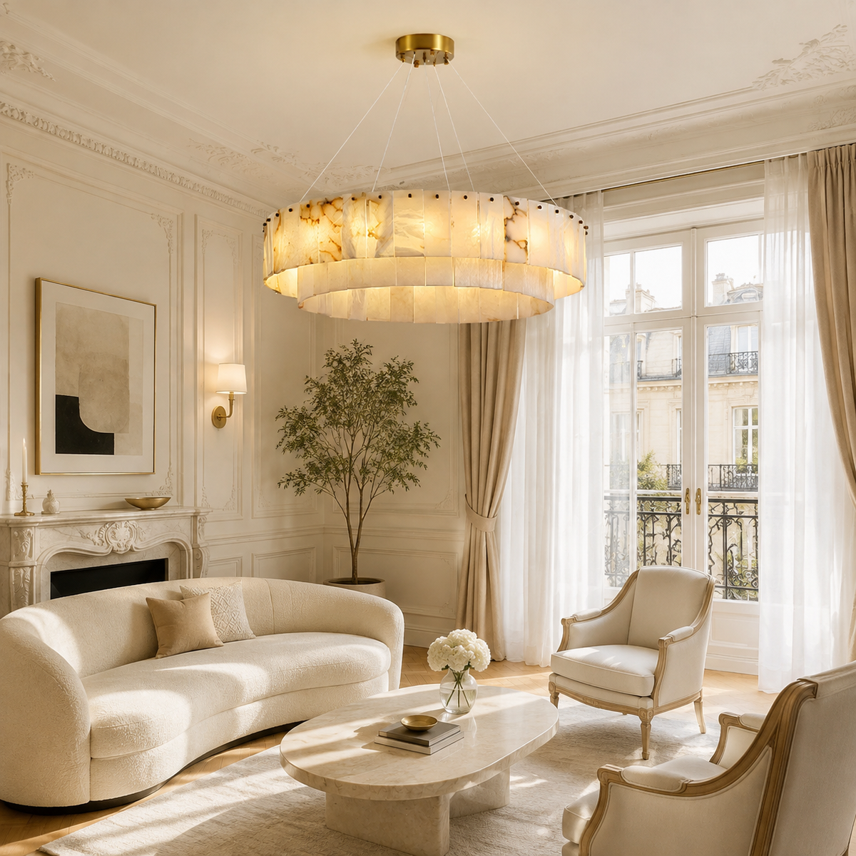 Solenne  Dining Room Chandelier  Spanish Alabaster Tiered Style