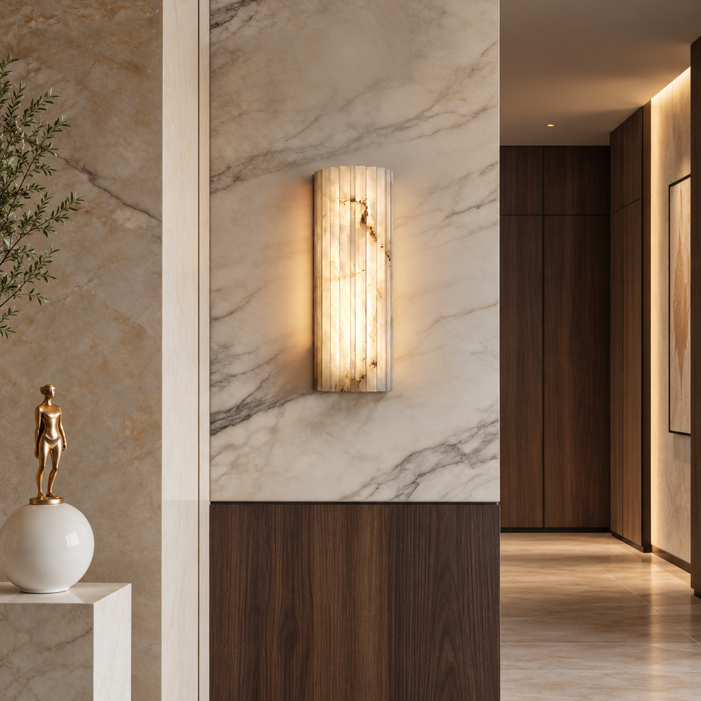 Ribelle  Living Room Wall Sconce  Fluted Alabaster Minimalist