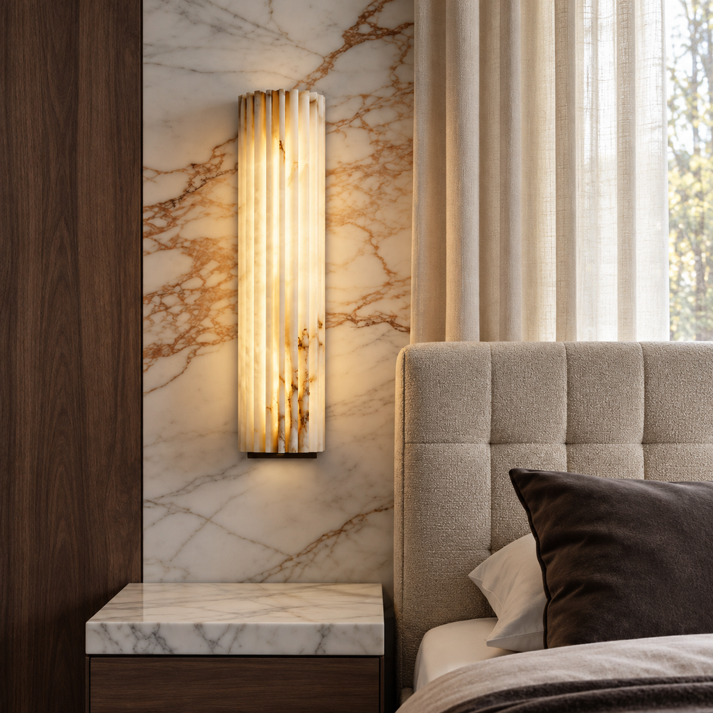 Ribelle  Living Room Wall Sconce  Fluted Alabaster Minimalist
