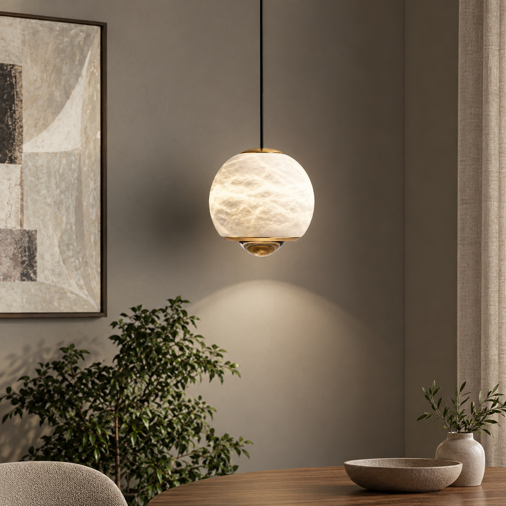 Orbelle  Bedroom Pendant Light  Alabaster Globe Modern