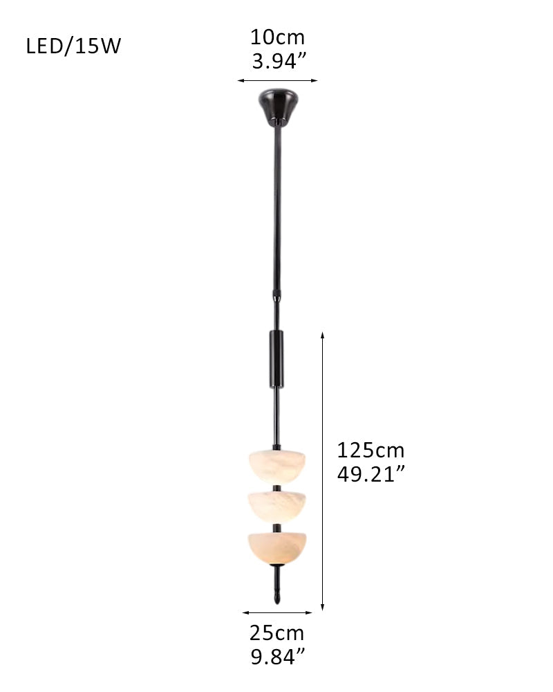 Alabaster Triple Half Spheres Vertical Suspension Lights Lacquered Burnished Brass/Bronze