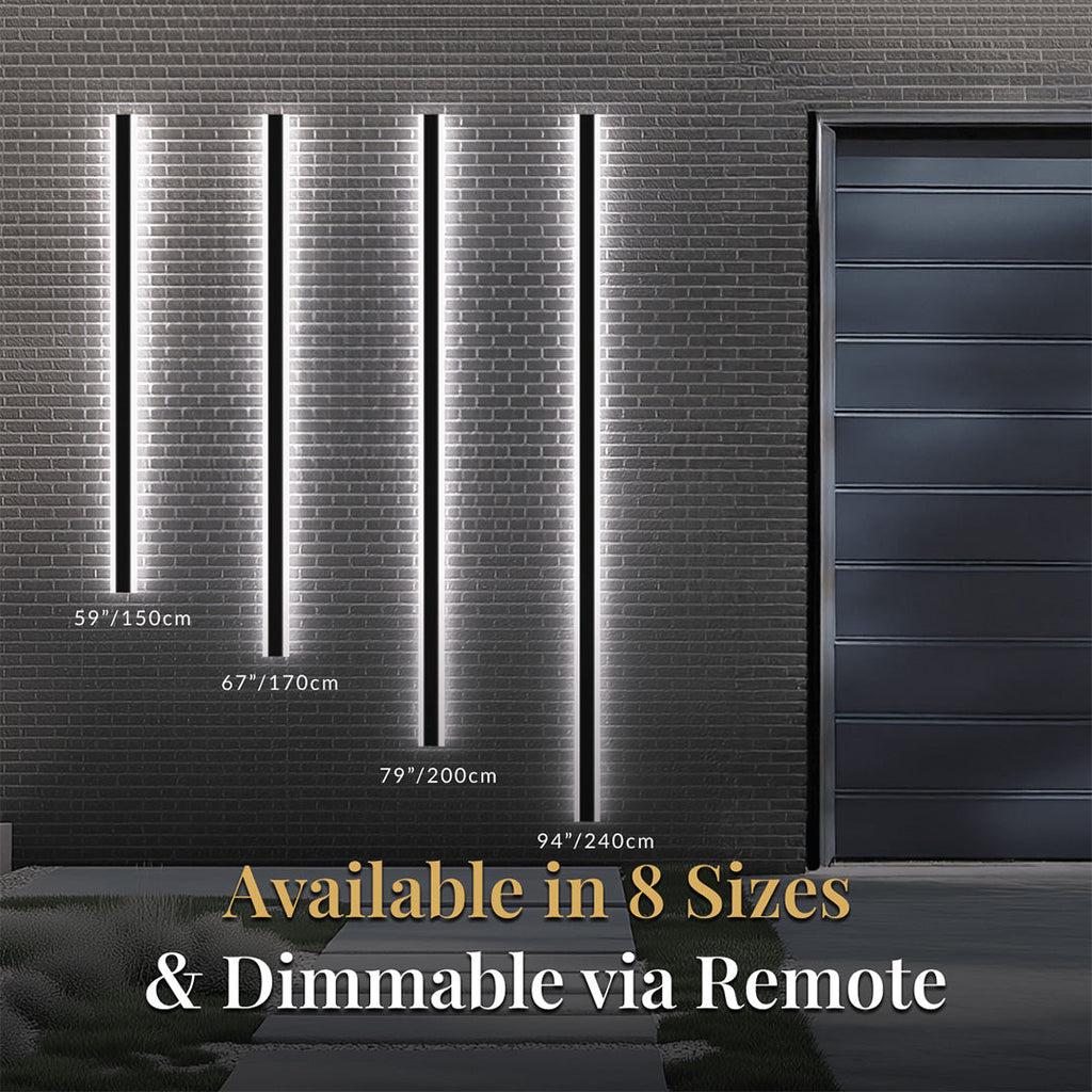 Haylen 59-Inch Modern Black Outdoor LED Wall Light, 3-Color Remote Dimming