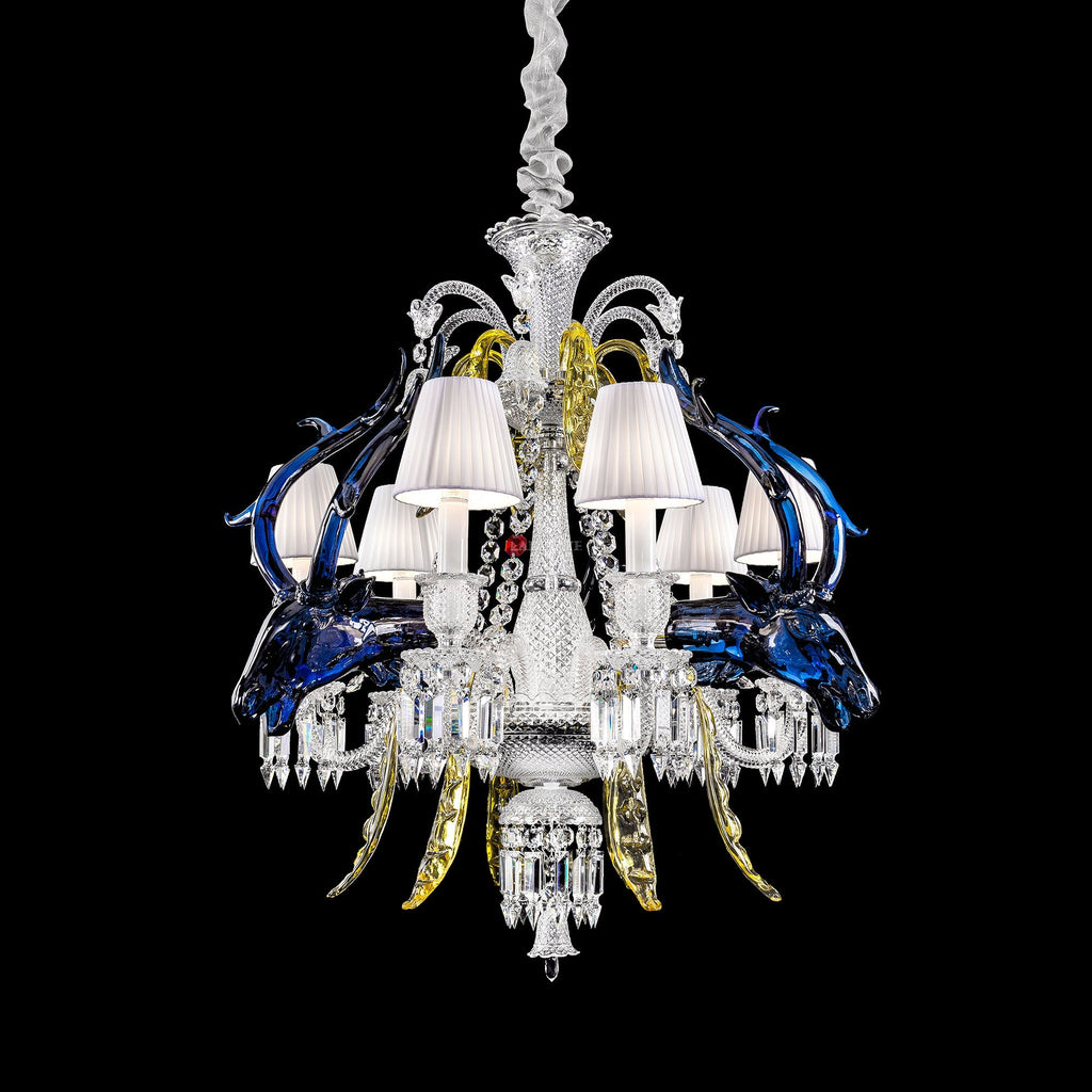 Traditional Colorful Candle Branch Blue Deer Crystal Chandelier for Living Room/Dining Room