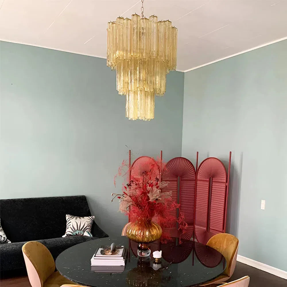 Elegant Yellow Murano Glass Tube Chandelier 25.6"