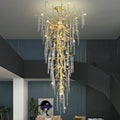 Extra Large Brass Tree Branch LED Chanderlier Crystal Bar Drops Ceiling Light Fixture For Foyer Living Room Hall