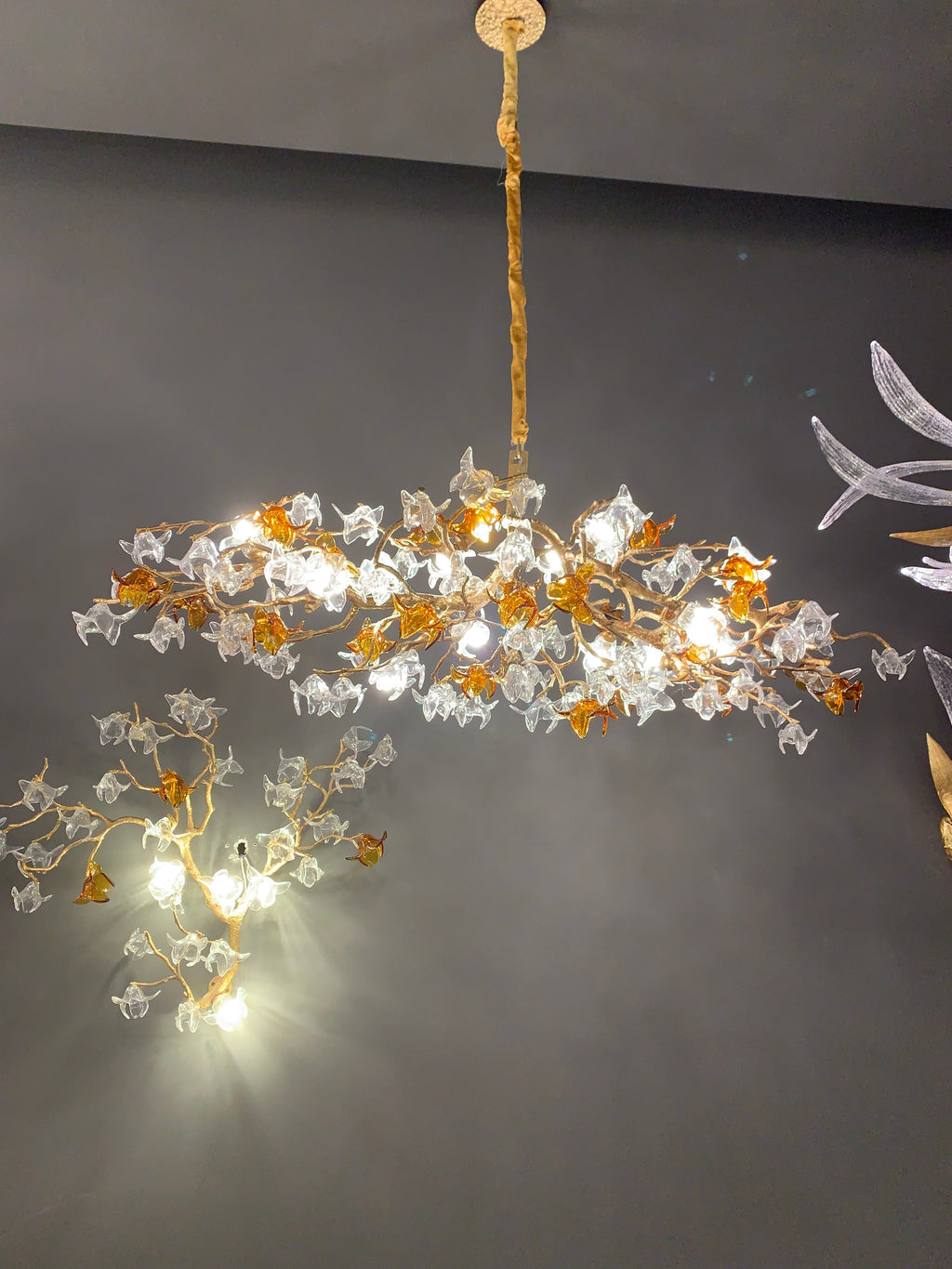Designer Favorite Brass Branch Chandelier with Artistic Flower Glass for Dining Room Living Room and Kitchen Island