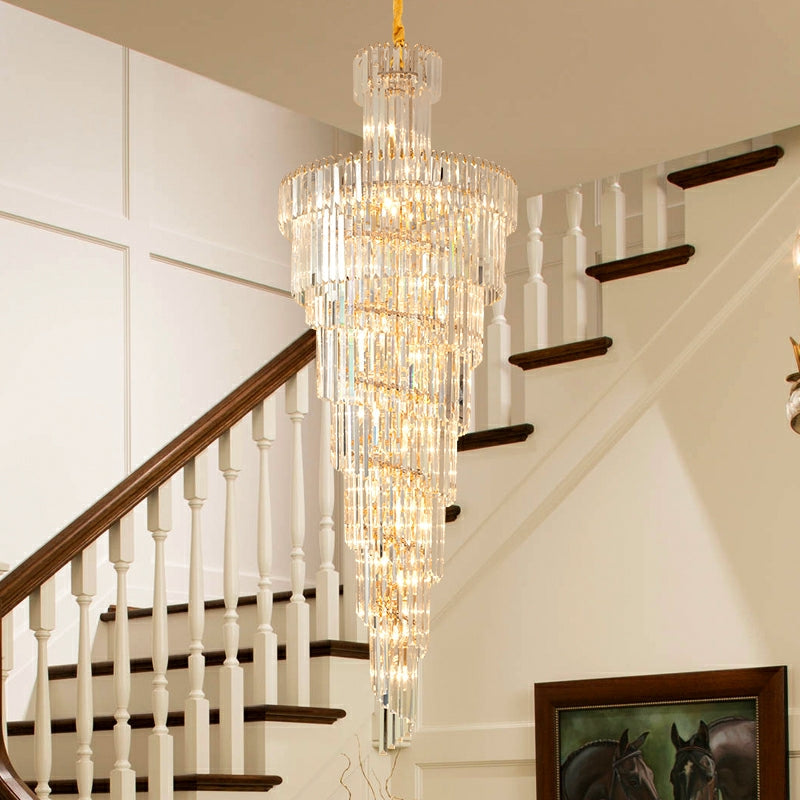 Calmoxve D39.4"*H236.2"/ 58 Lights Stunning Extra Large Foyer Spiral Chandelier Long Crystal Ceiling Lighting For  Staircase