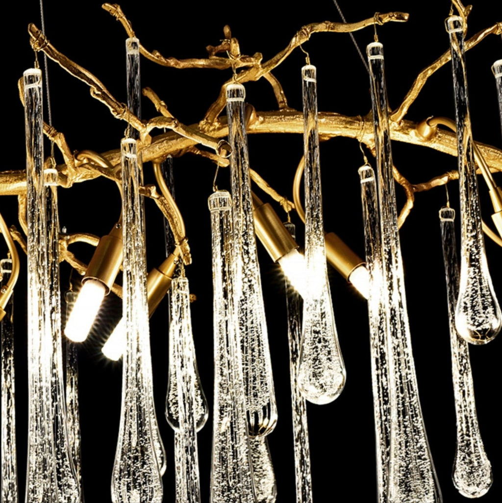 Branch Crystal Drops Chandelier in French Style with Copper Gold Finish for Dining and Living Room Ceiling