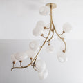 Modern Chandelier with Irregular Glass Lampshades and Brass Branches