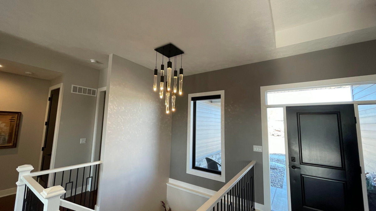 Modern Light Luxury Round/Rectangle Ceiling Pendant Light in Black Finish for Kitchen Island/ Staircase/Living Room