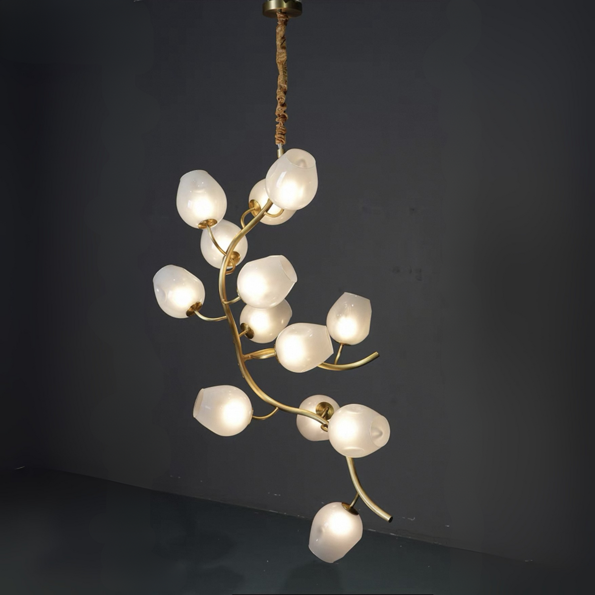Artistic Glass Lampshade Chandelier with Branches Design for High Ceilings