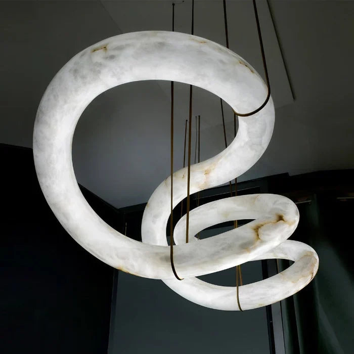 Oslo Designer Inspired Double Loop Symmetrical Alabaster Chandelier