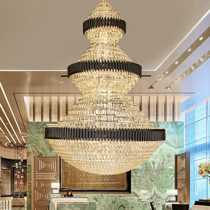 Calmoxve free shipping worldwide new trendy and good quality lightings customization D 70.9'' * H 102.4''  large beautiful magnificient black and golden crystal chandelier luxurious design resturant cafe luxury hotel