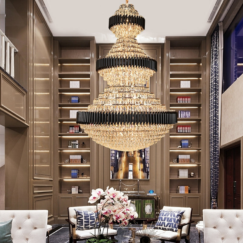 Calmoxve free shipping worldwide new trendy and good quality lightings customization D 70.9'' * H 102.4''  very big and beautiful magnificient black iron crystal chandelier luxurious design high ceiling living room
