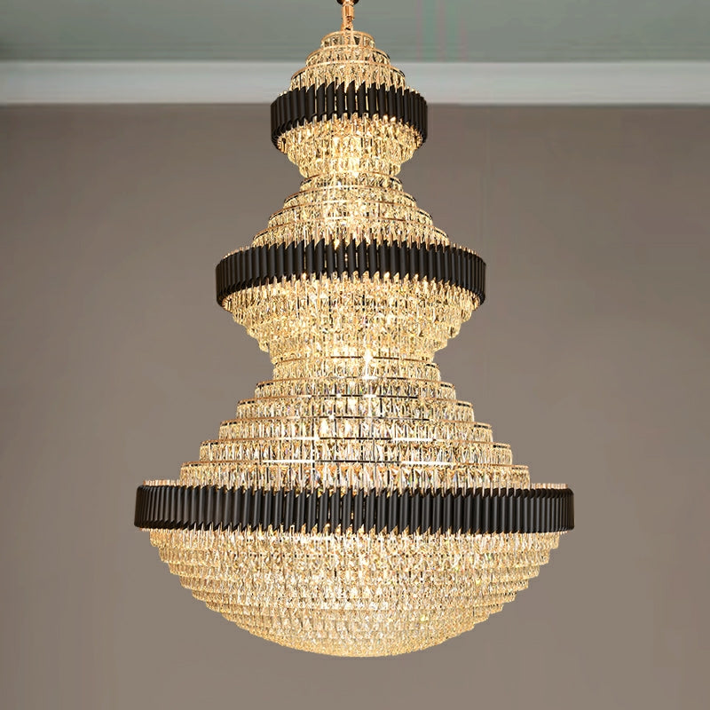 Calmoxve free shipping worldwide 2022 newest and high quality light fixture customization D 70.9'' * H 102.4'' extra length cool magnificient black and golden  iron crystal chandelier luxurious design foyer staircase high ceiling living room