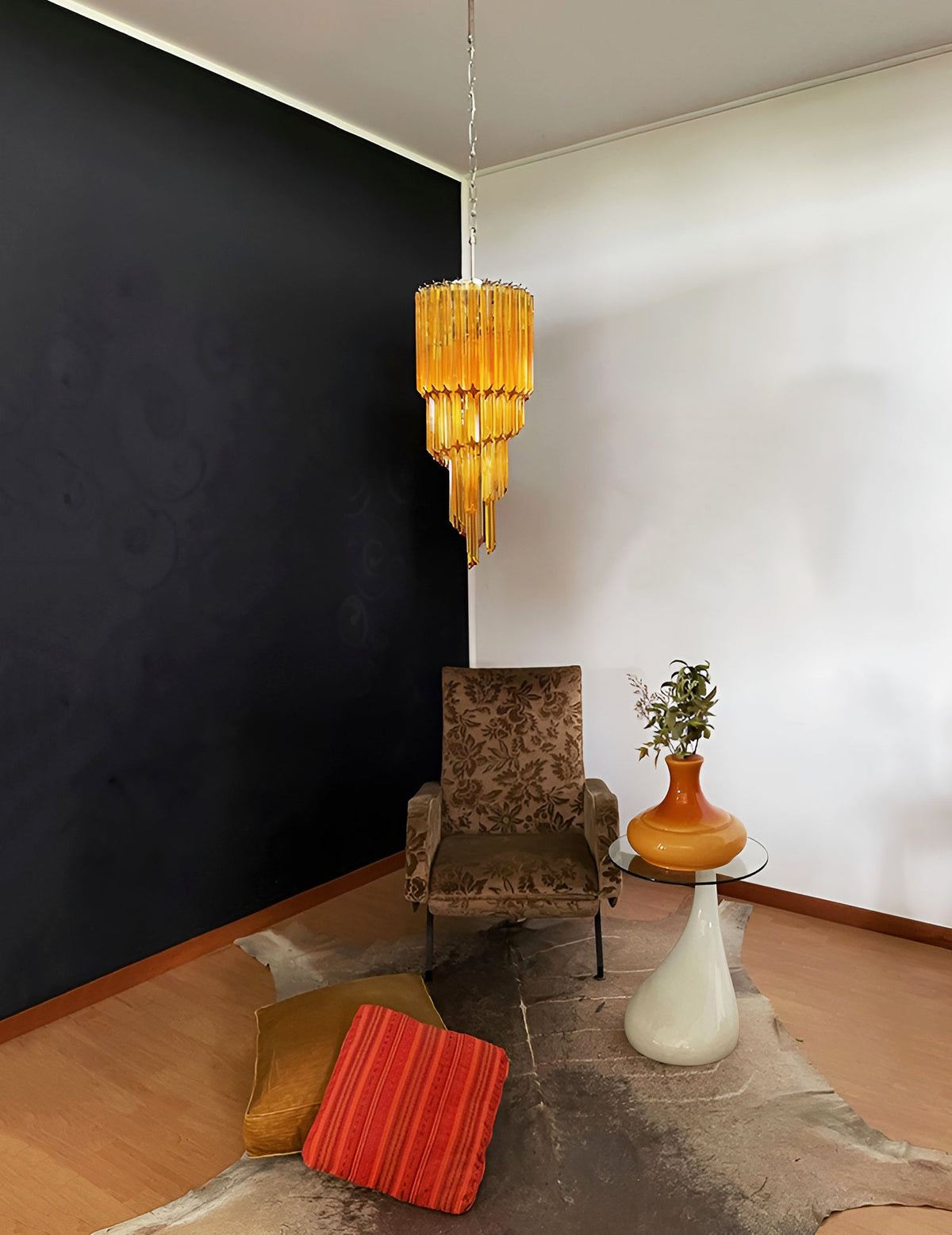 Chandelier  Spiral Prism Glass Hand-Cut Faceted Prisms Nickel Frame Pink Amber