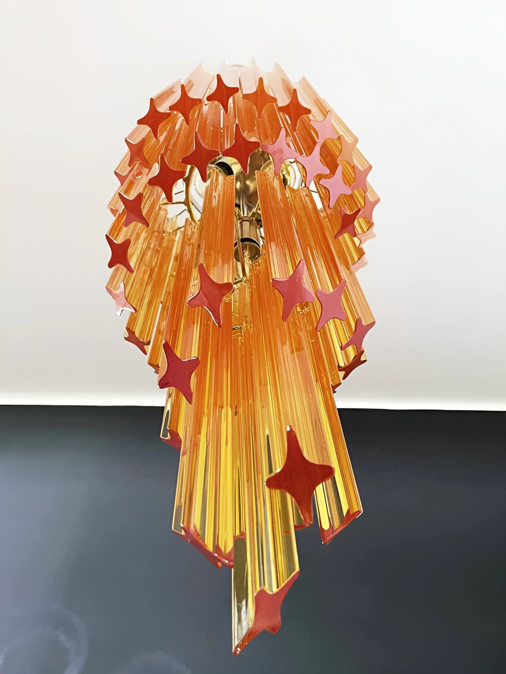 Chandelier  Spiral Prism Glass Hand-Cut Faceted Prisms Nickel Frame Pink Amber