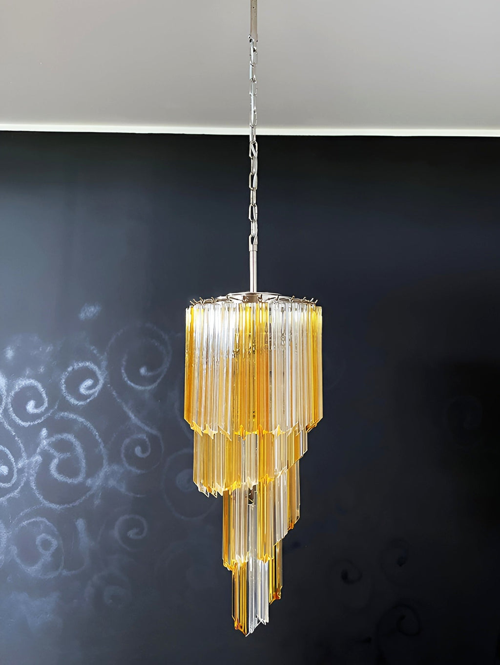 Chandelier  Spiral Prism Glass Hand-Cut Faceted Prisms Nickel Frame Pink Amber