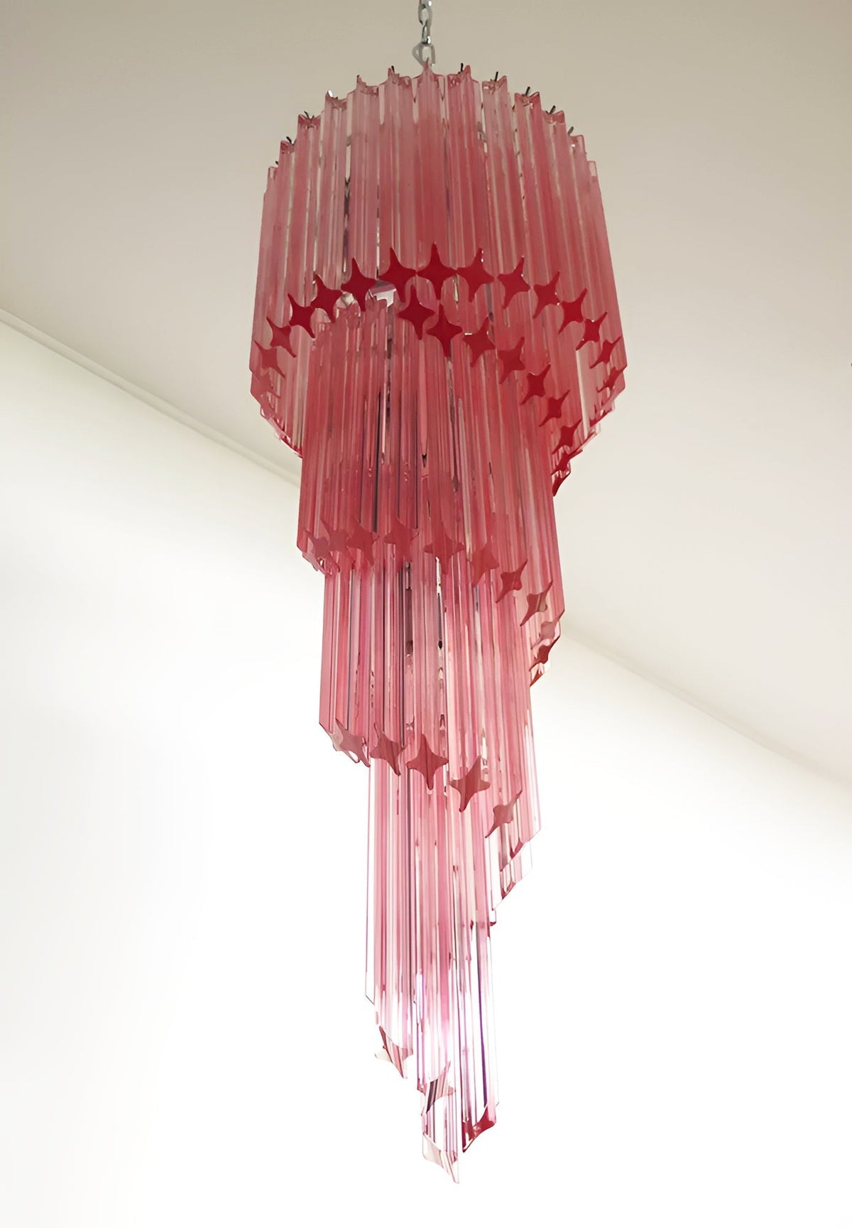 Chandelier  Spiral Prism Glass Hand-Cut Faceted Prisms Nickel Frame Pink Amber