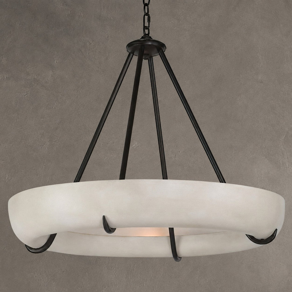 Alabaster Chandelier  Orion Bowl Black Metal