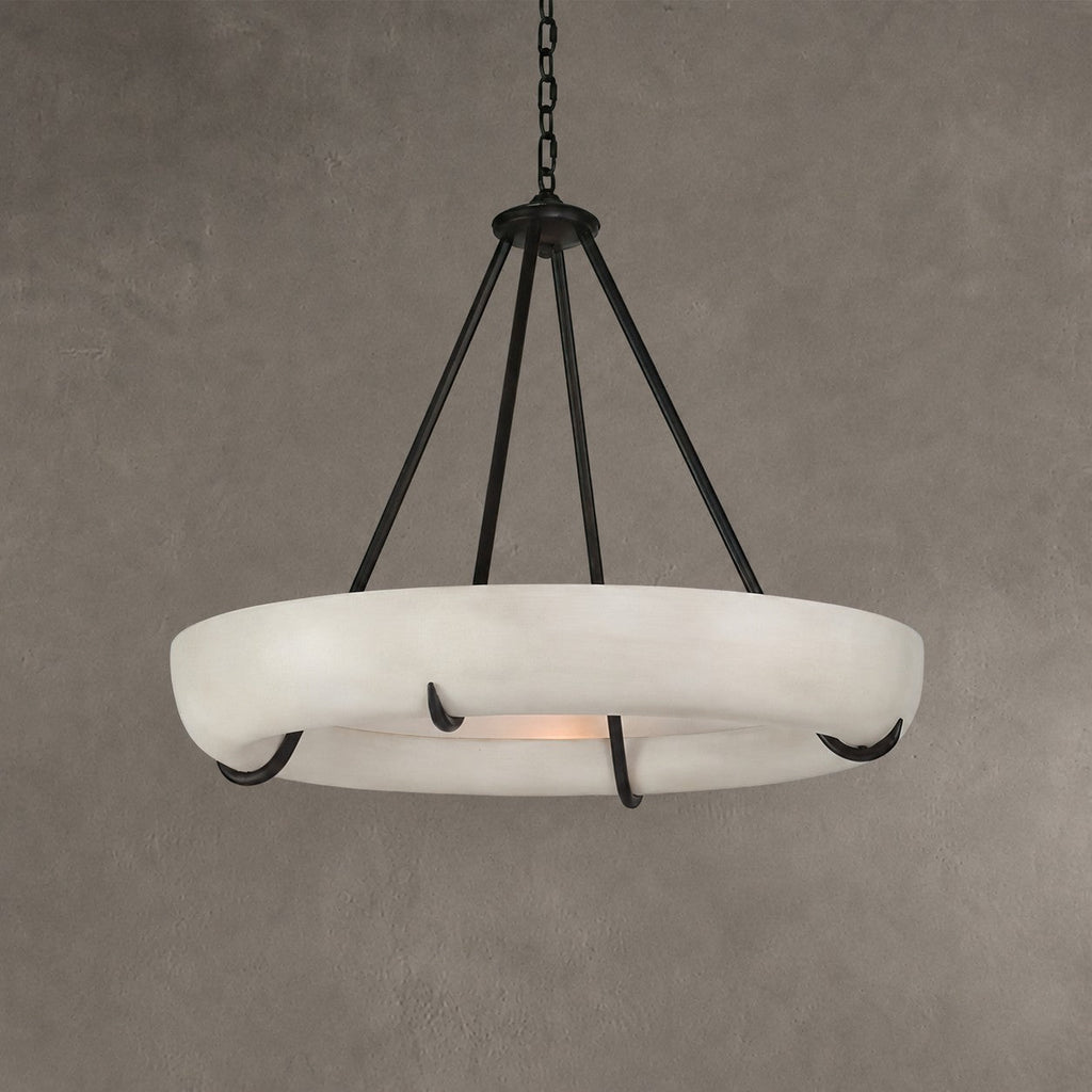 Alabaster Chandelier  Orion Bowl Black Metal