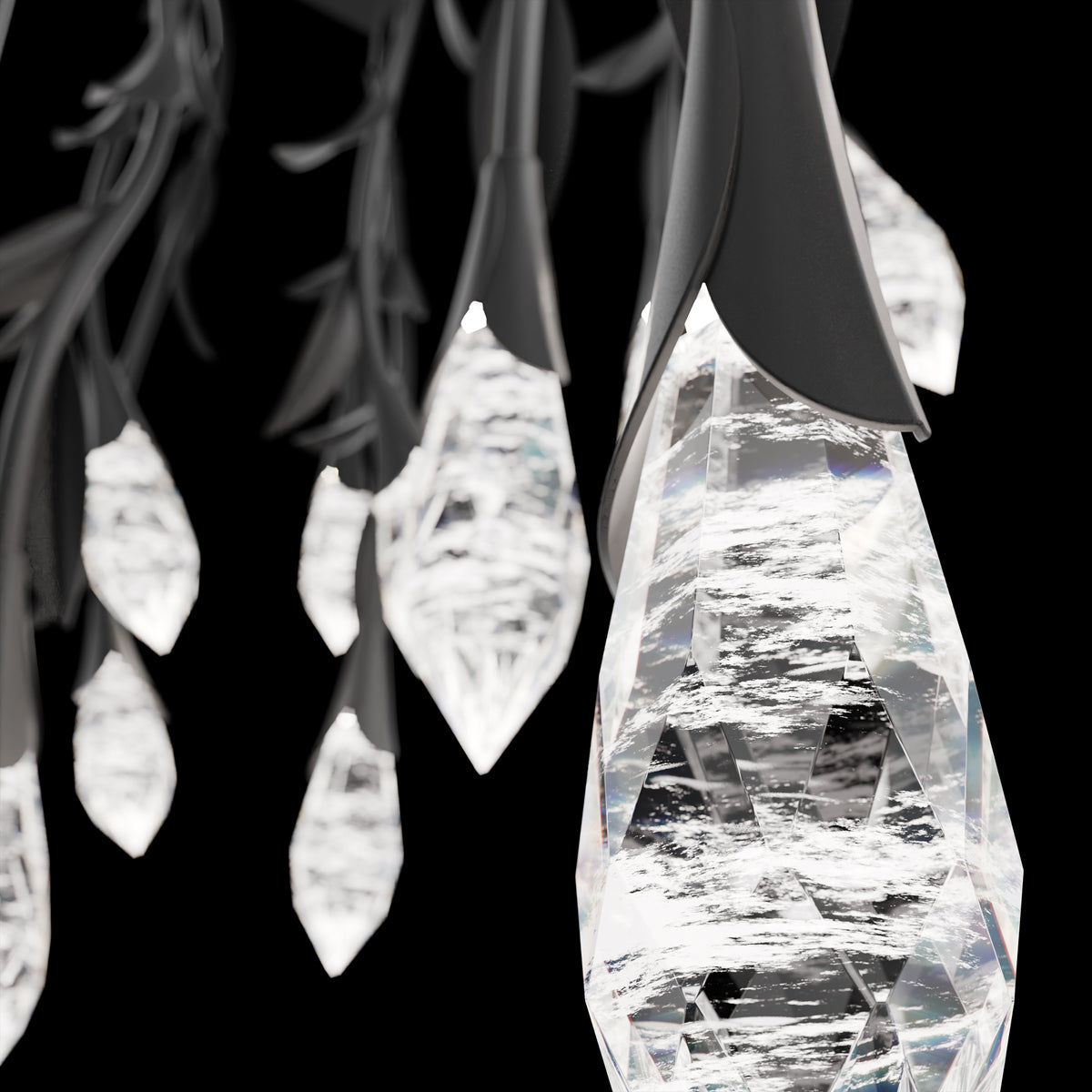 Modern Luxury Floating Branches Floral Crystal Chandelier with Rectangular Canopy for High-ceiling