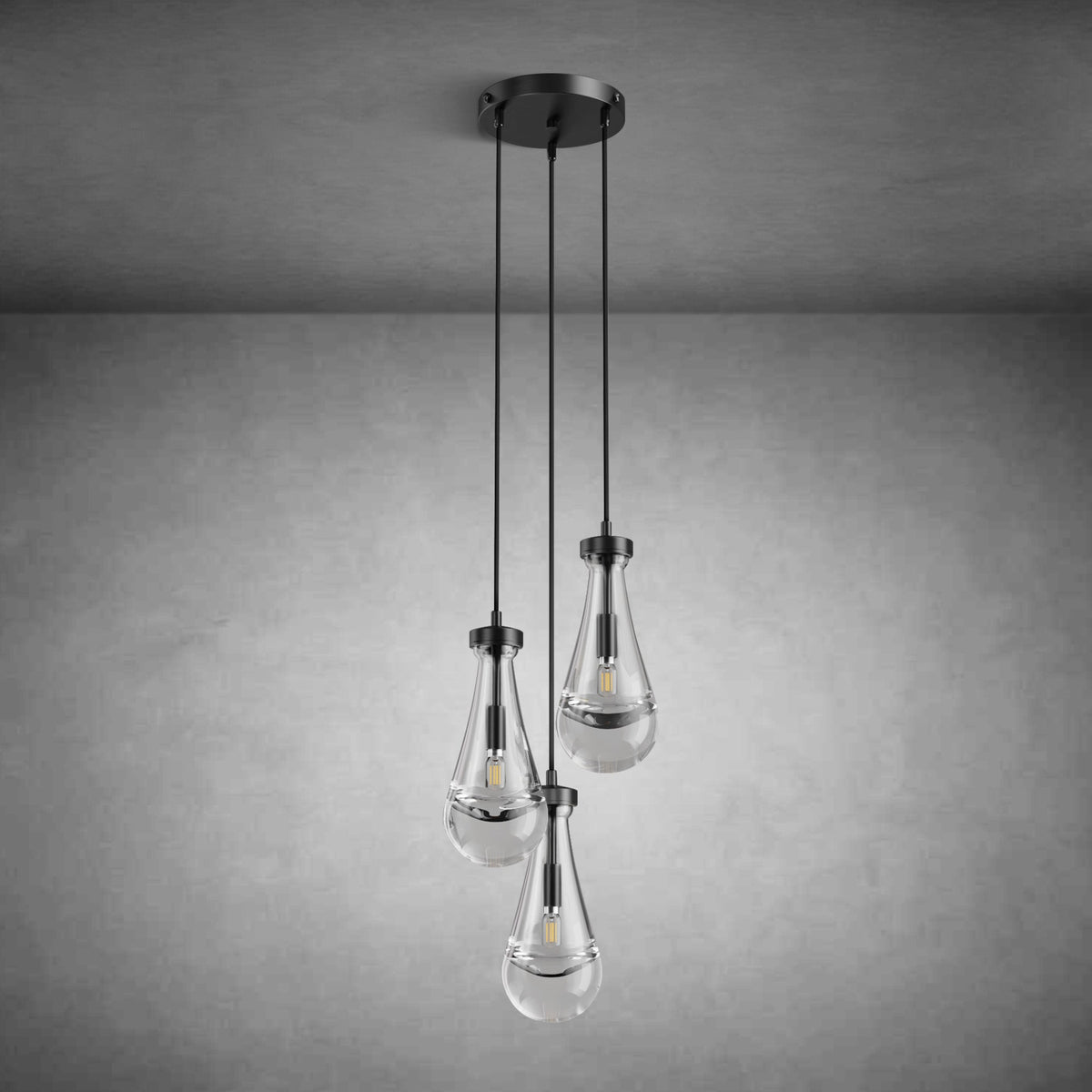 3-Light Raindrop-Shaped Circular Pendant Lamp