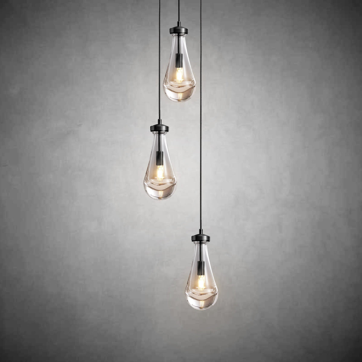 3-Light Raindrop-Shaped Circular Pendant Lamp