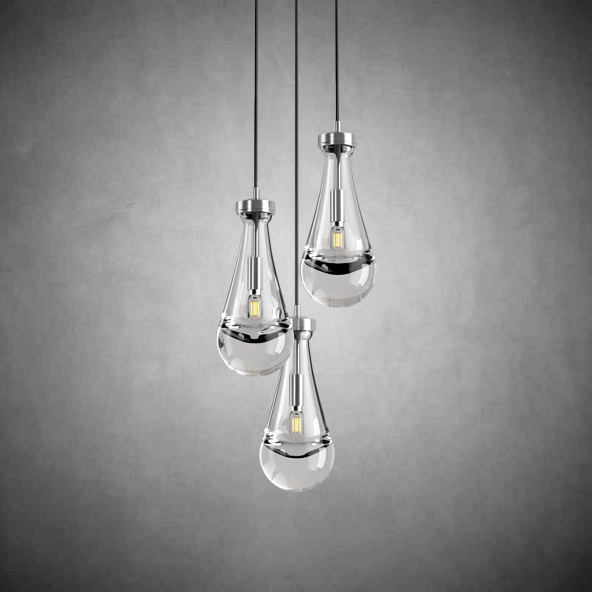 3-Light Raindrop-Shaped Circular Pendant Lamp