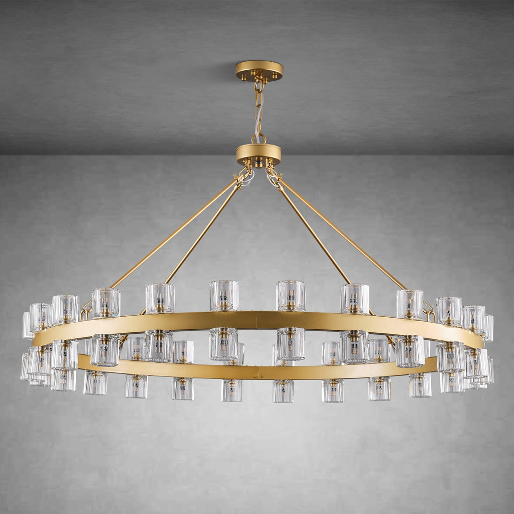 Round Brass Crystal Wagon Wheel Chandelier