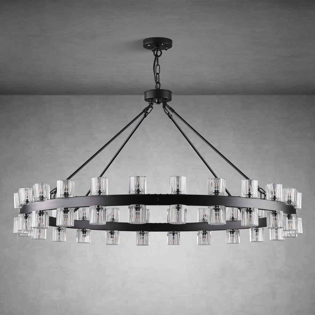 Round Brass Crystal Wagon Wheel Chandelier