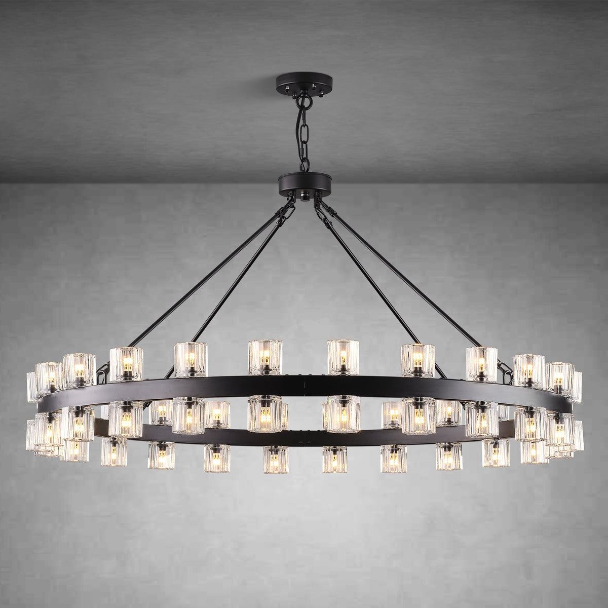 Round Brass Crystal Wagon Wheel Chandelier