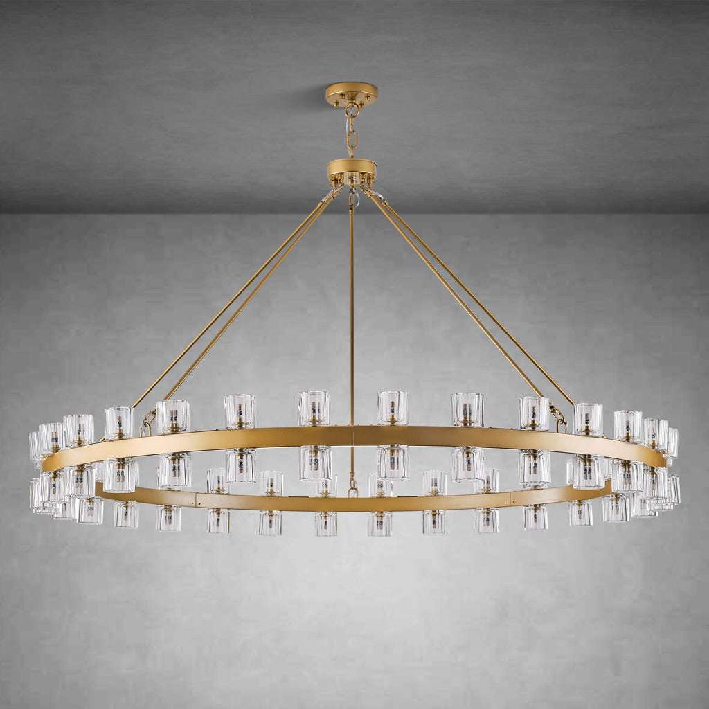 Round Brass Crystal Wagon Wheel Chandelier