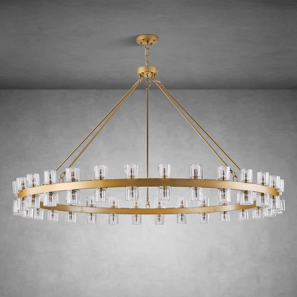 Round Brass Crystal Wagon Wheel Chandelier