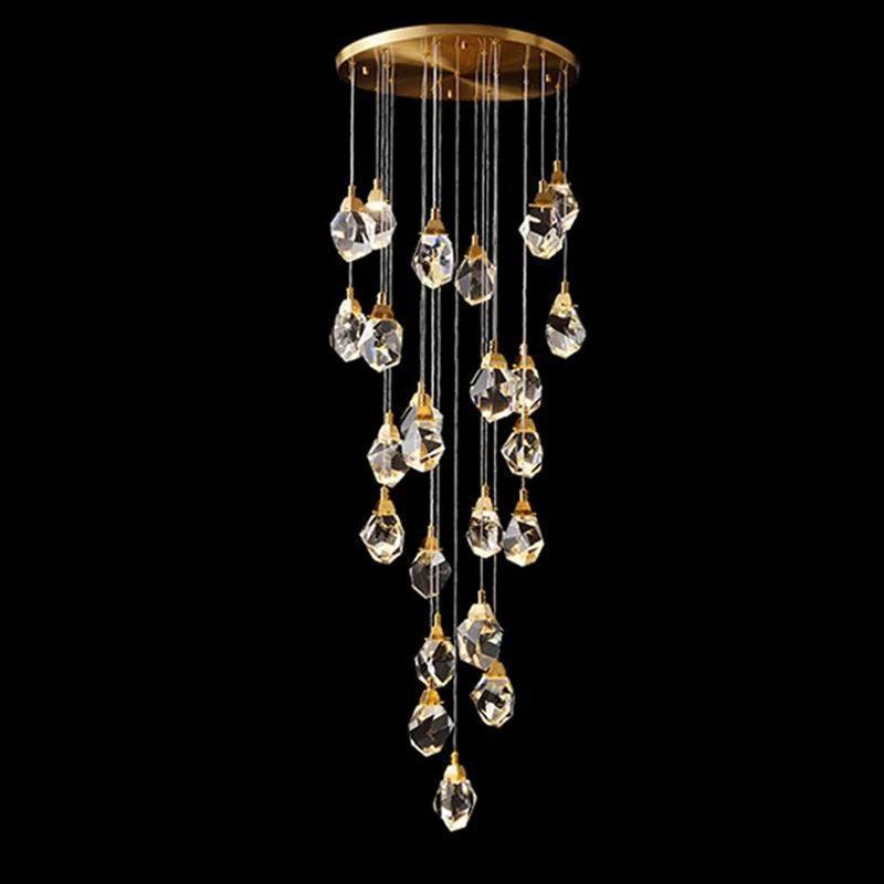 Zora Faceted Crystal Staircase Long Chandelier