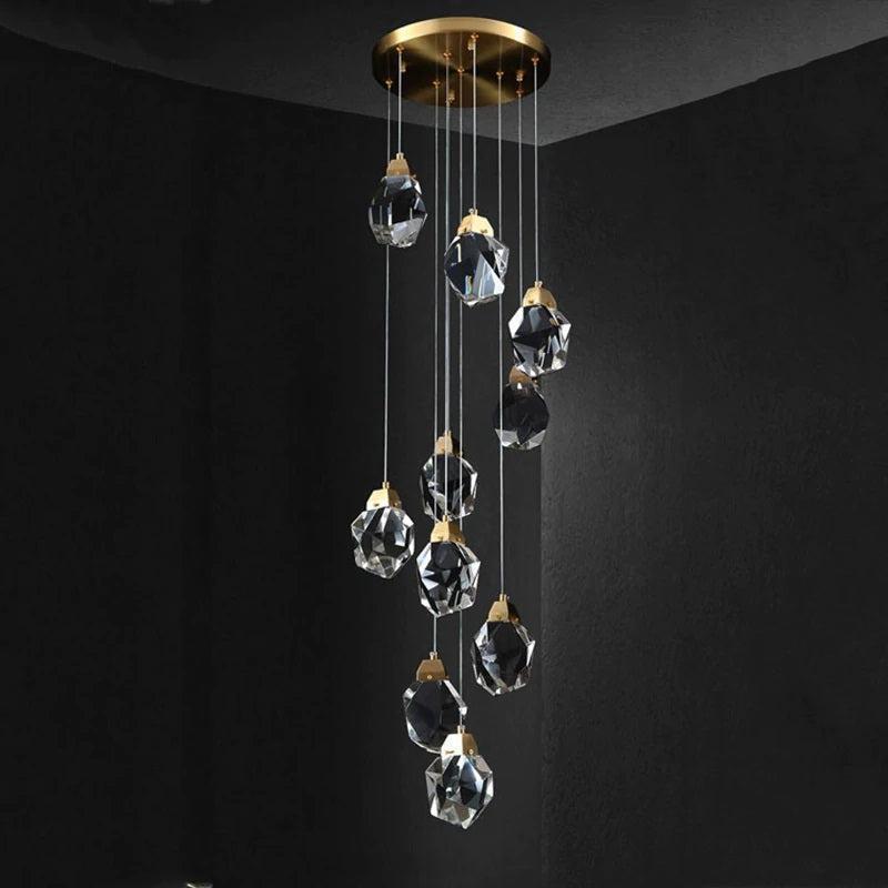 Zora Faceted Crystal Staircase Long Chandelier