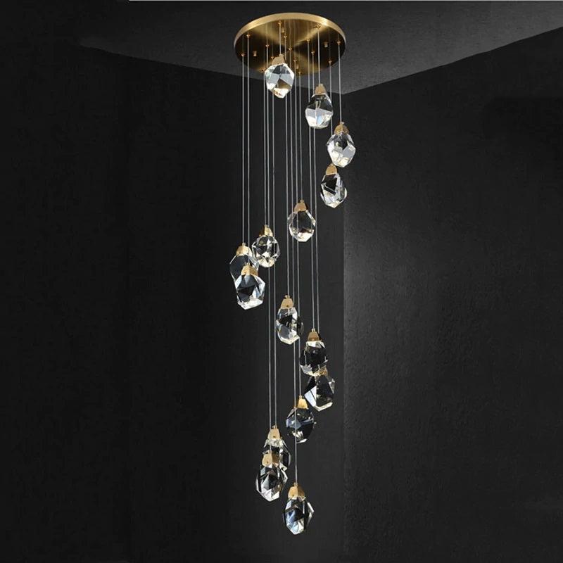 Zora Faceted Crystal Staircase Long Chandelier