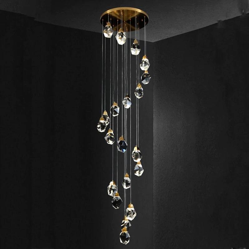 Zora Faceted Crystal Staircase Long Chandelier
