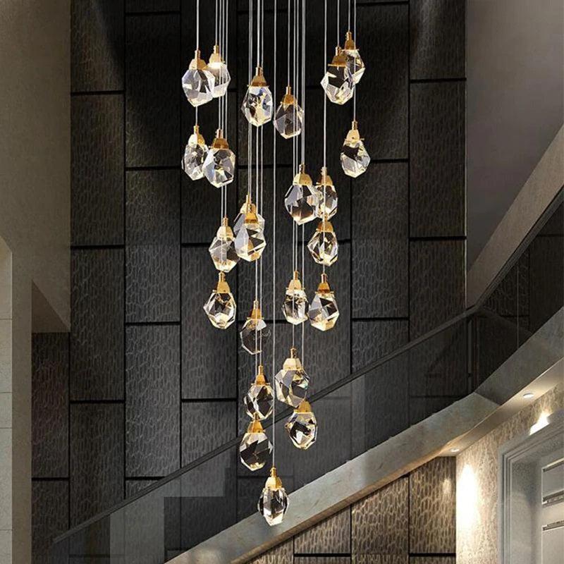 Zora Faceted Crystal Staircase Long Chandelier