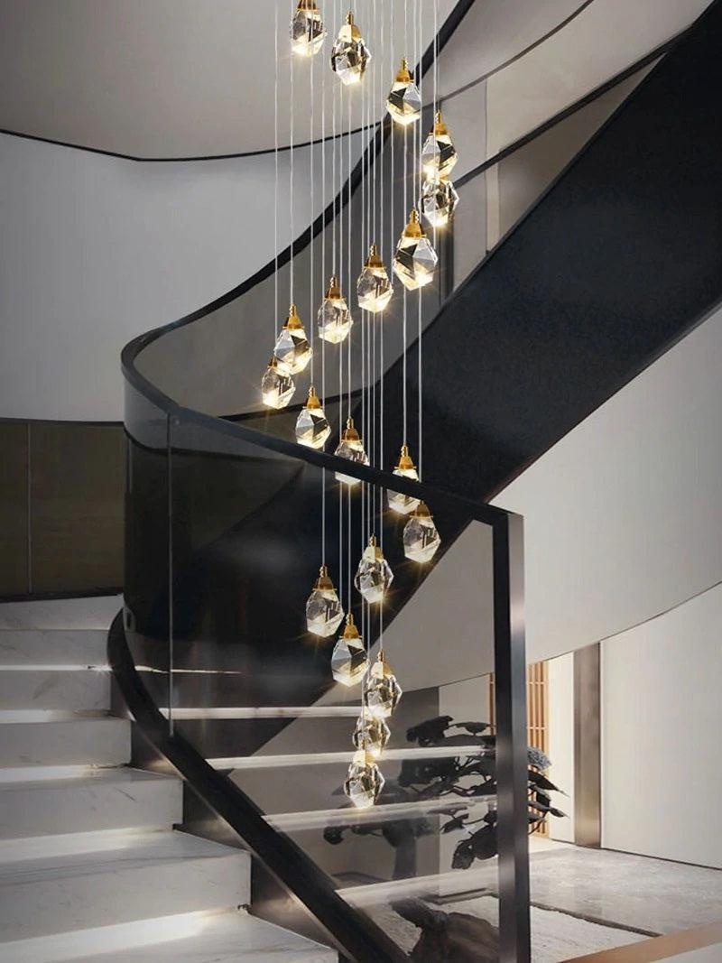 Zora Faceted Crystal Staircase Long Chandelier