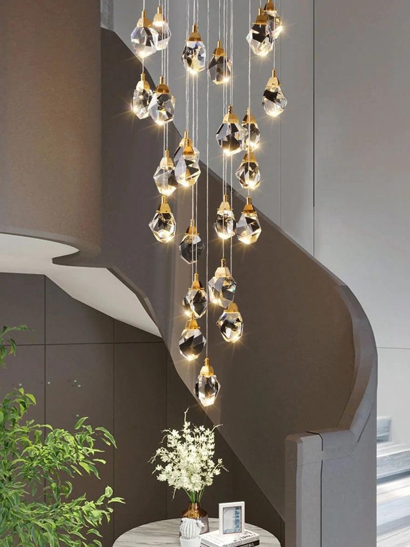 Zora Faceted Crystal Staircase Long Chandelier