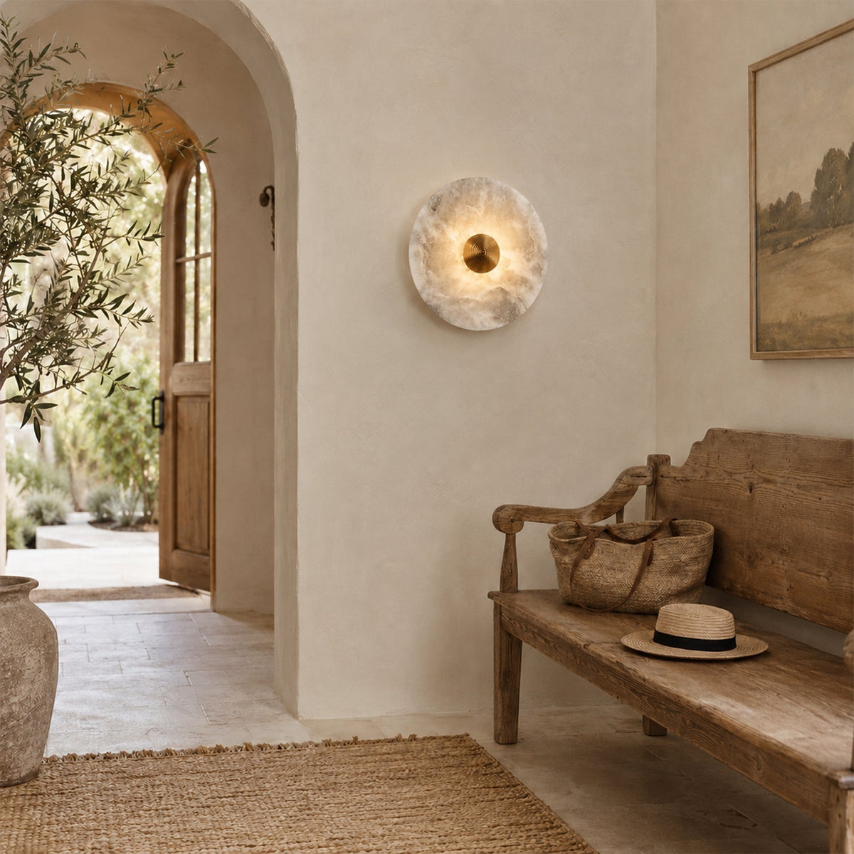Alabaster Disc Flush Mount Wall Sconce