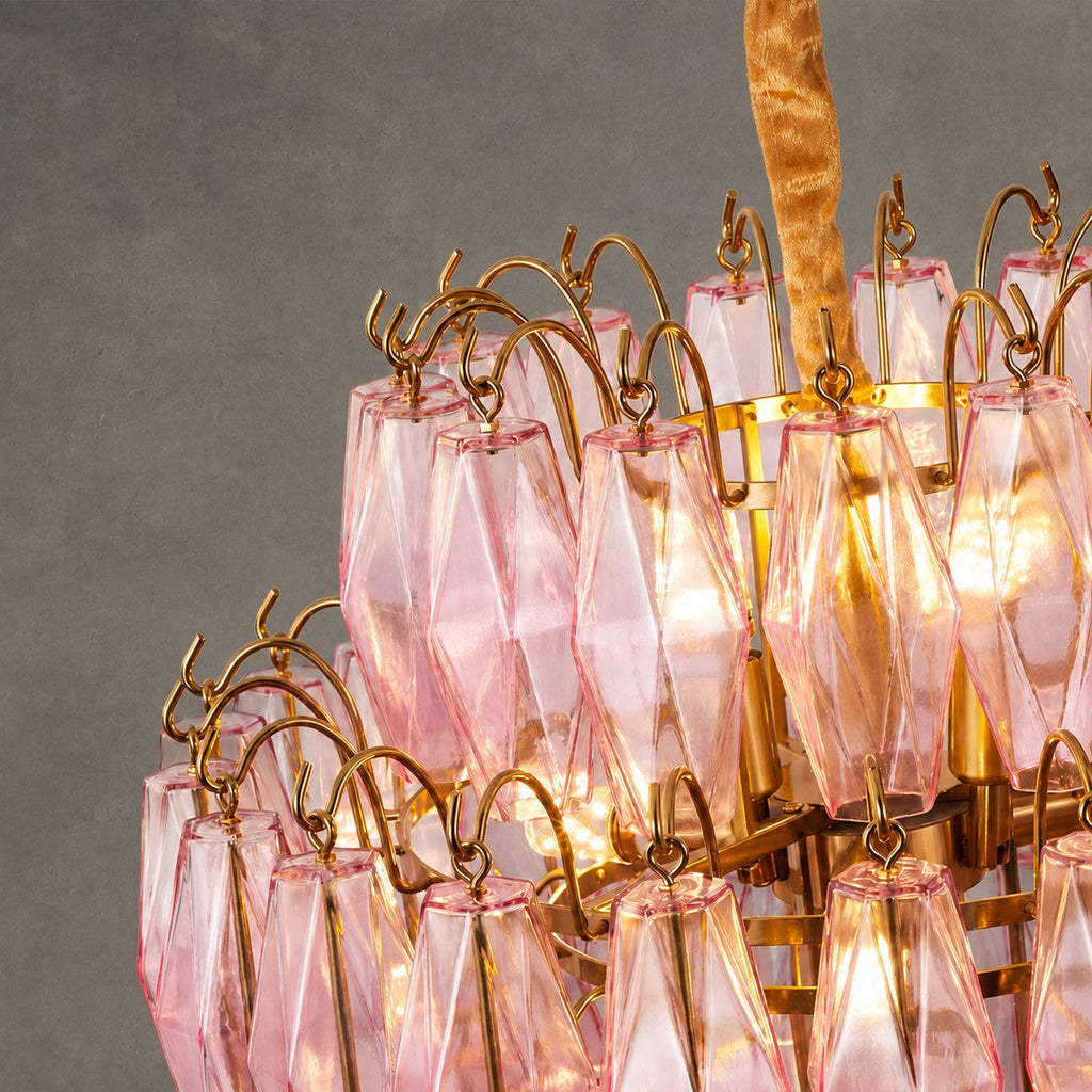 Chandelier Cascade Hand Blown Faceted Glass Artisan Murano Style