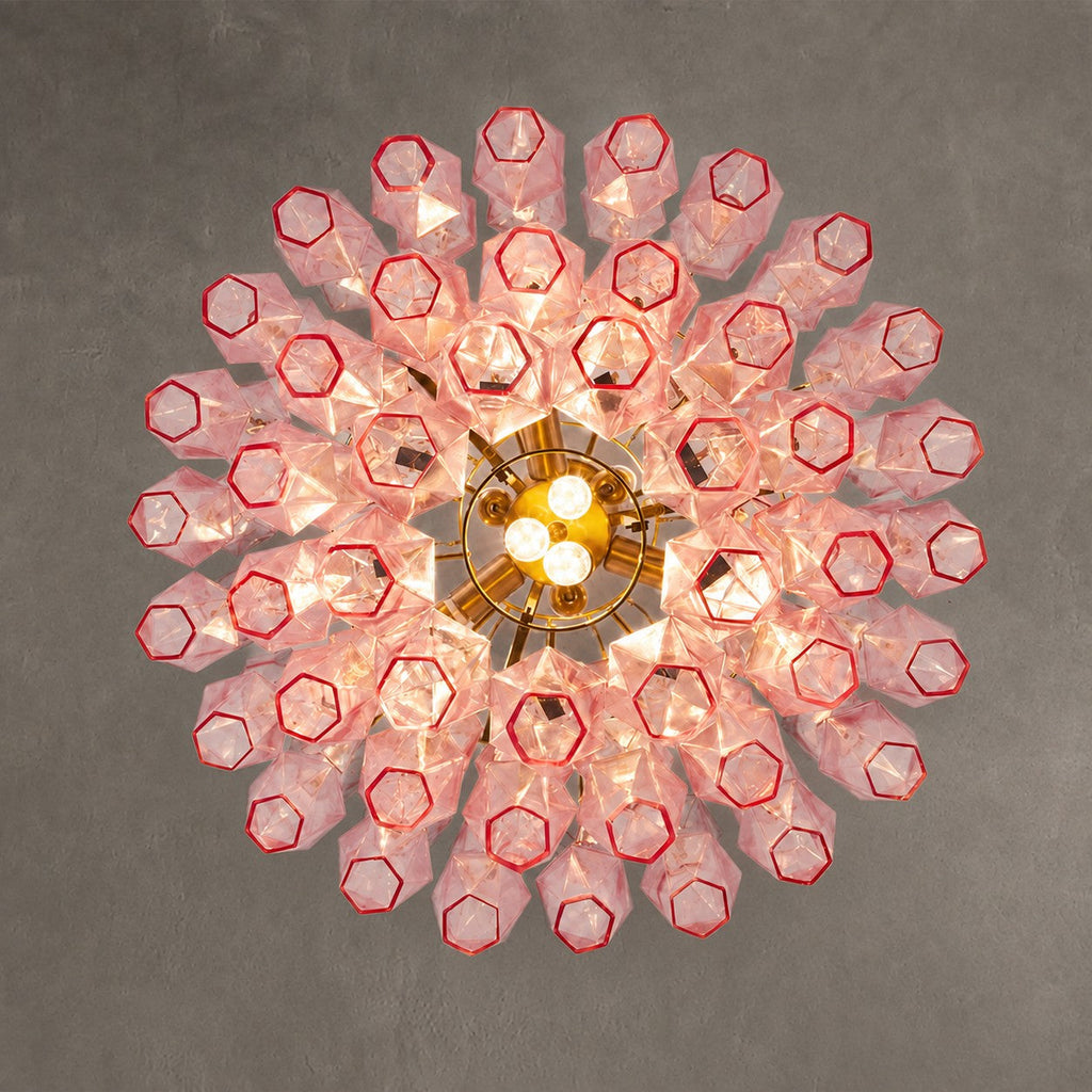 Chandelier Cascade Hand Blown Faceted Glass Artisan Murano Style