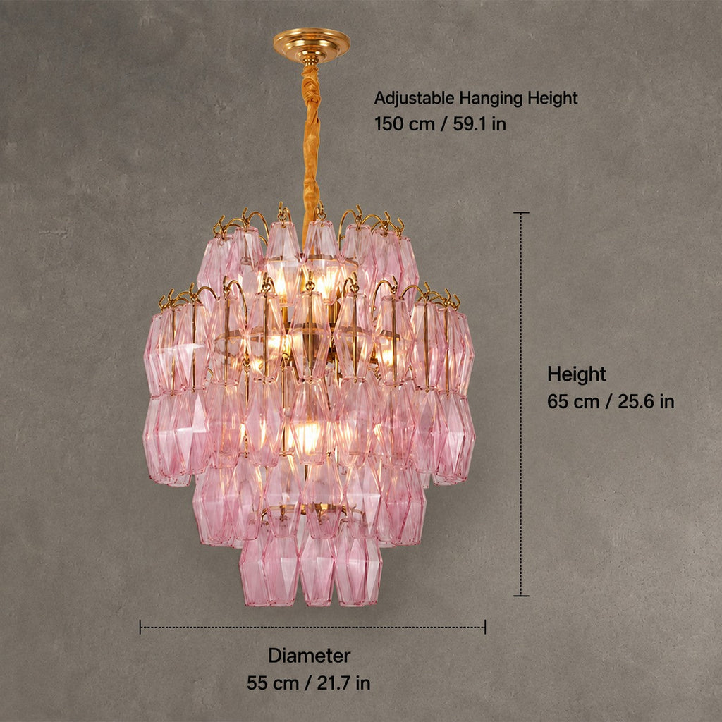 Chandelier Cascade Hand Blown Faceted Glass Artisan Murano Style