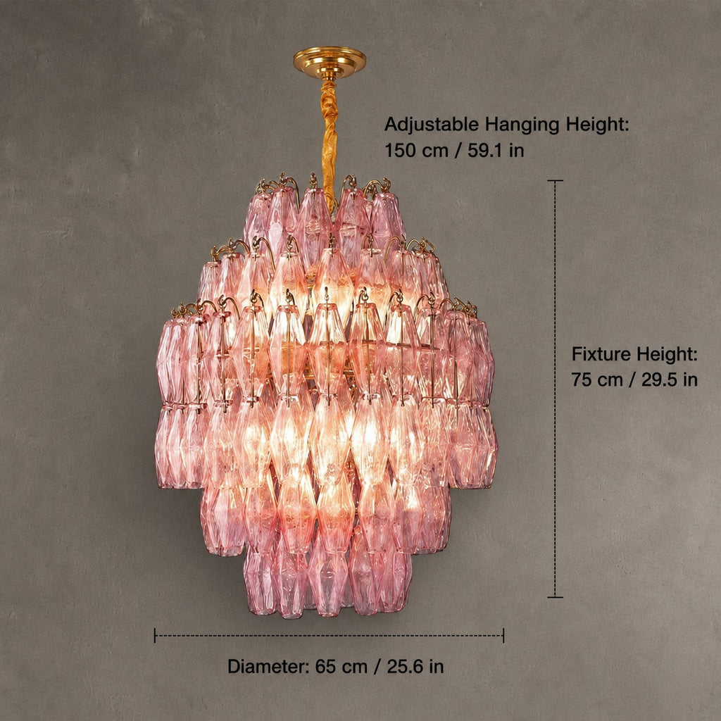 Chandelier Cascade Hand Blown Faceted Glass Artisan Murano Style