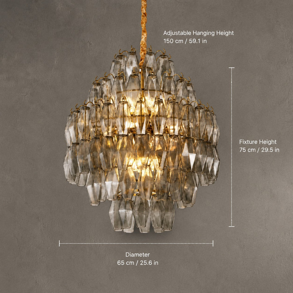 Chandelier Cascade Hand Blown Faceted Glass Artisan Murano Style