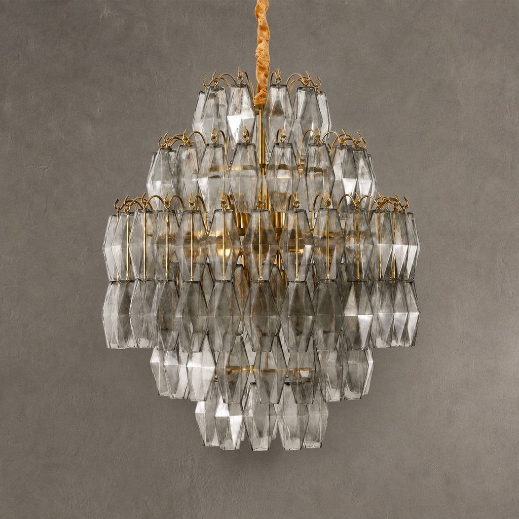 Chandelier Cascade Hand Blown Faceted Glass Artisan Murano Style