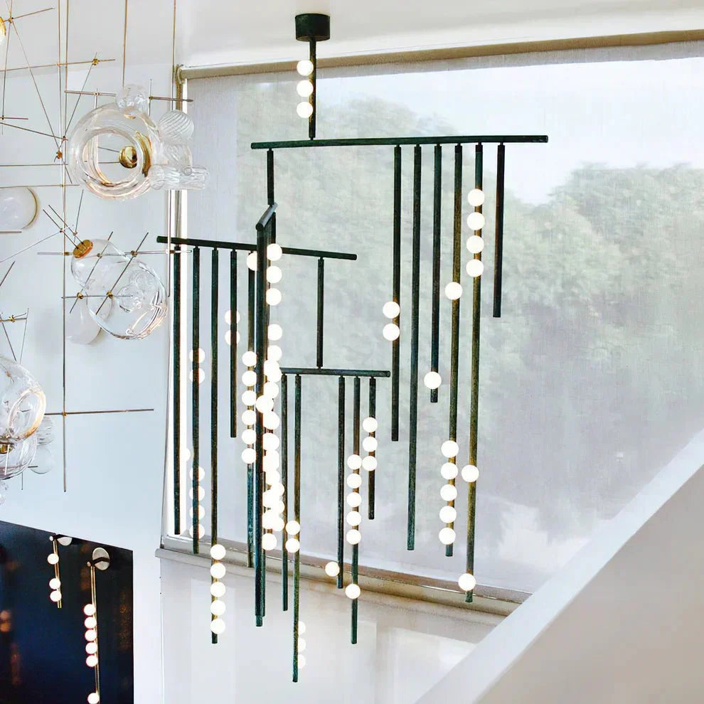 Brass Drop System Chandelier - 76 heads L 220cm x W 180cm x H 400cm / L 86.6" x W 70.9" x H 157.5"BlackBlushlighting