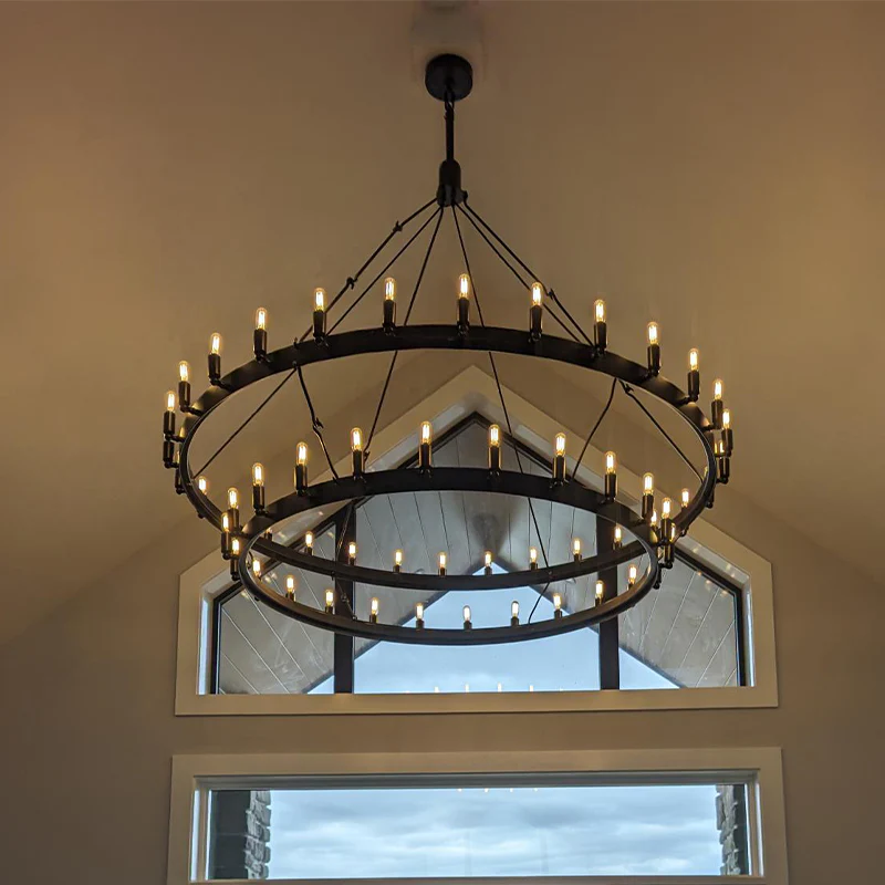 Camina Vintage Filament Two-Tier Round Chandelier 71"